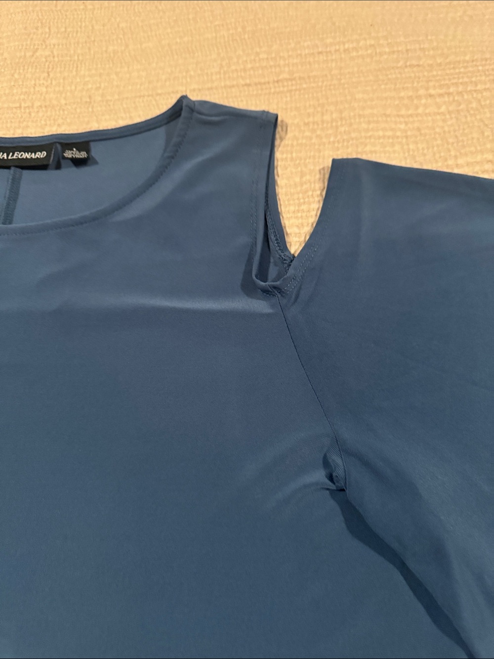 Nina Leonard Cold Shoulder Slate Blue Scoop Neck Dress - Picture 5 of 14